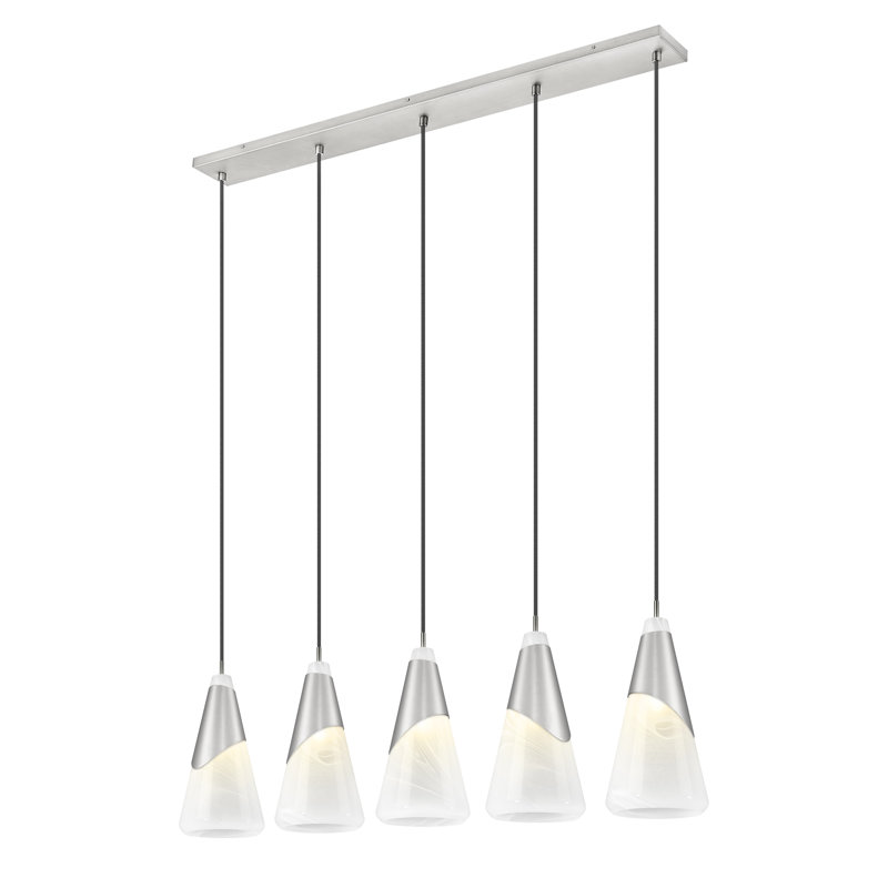 Lustre linéaire Jamess, 5 lumières, Nickel brossé