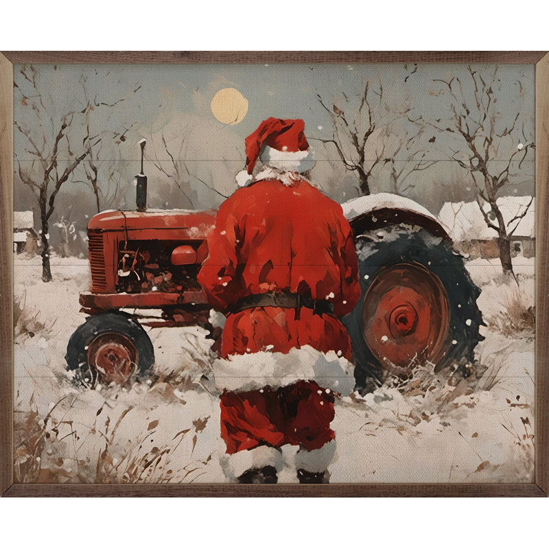 Santa With Red Tractor, 8" H x 10" W