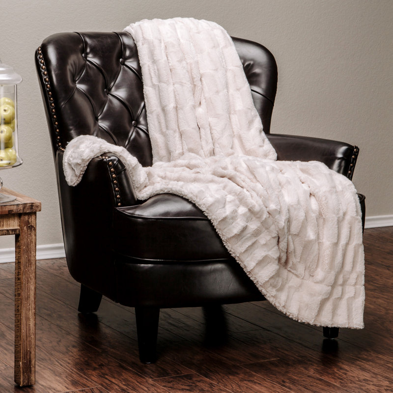 Jeté de lit en fausse fourrure, Beige, L 60 po x L 70 po