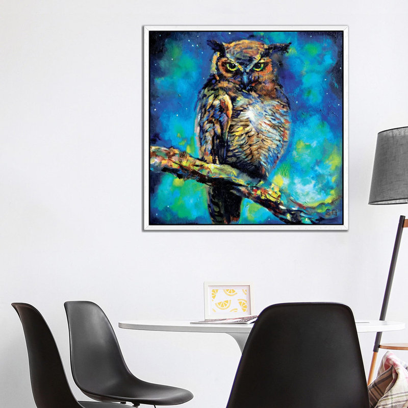 Great Horned Owl by Sue Gardner - Painting on Canvas, White Framed, 93.98 cm H x 93.98 cm W