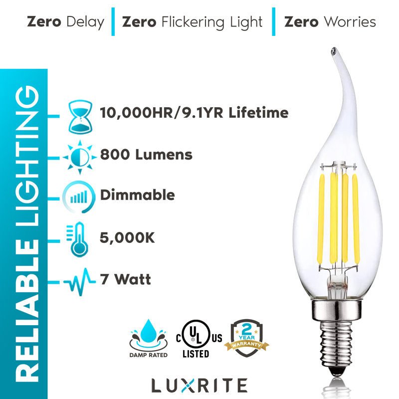 Vintage Edison Style Dimmable LED Candelabra Bulbs, Clear Glass, 7-Watt