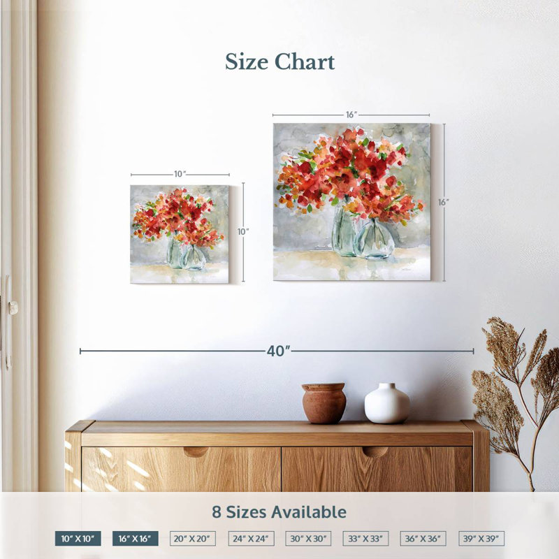 Arrangement rouge, H 16 po x l 16 po