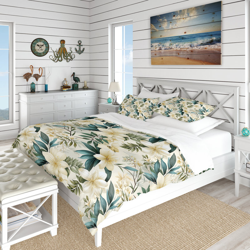 Ensemble de housse de couette Serene Botanics, Housse de couette pour grand lit et 2 taies décor