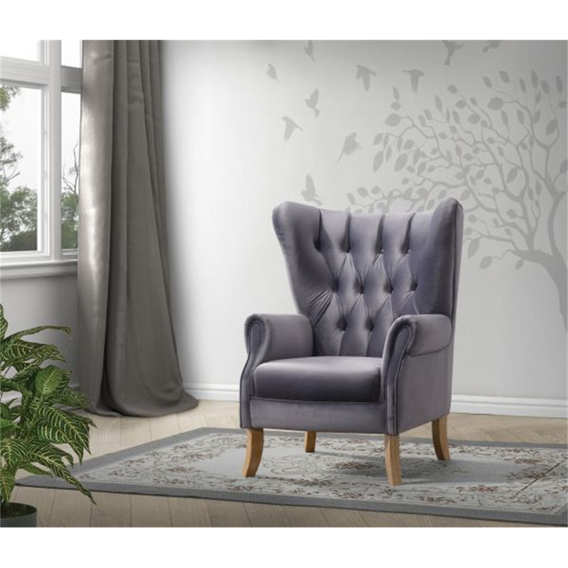 Calcott Velvet Wingback Chair, Gray Velvet