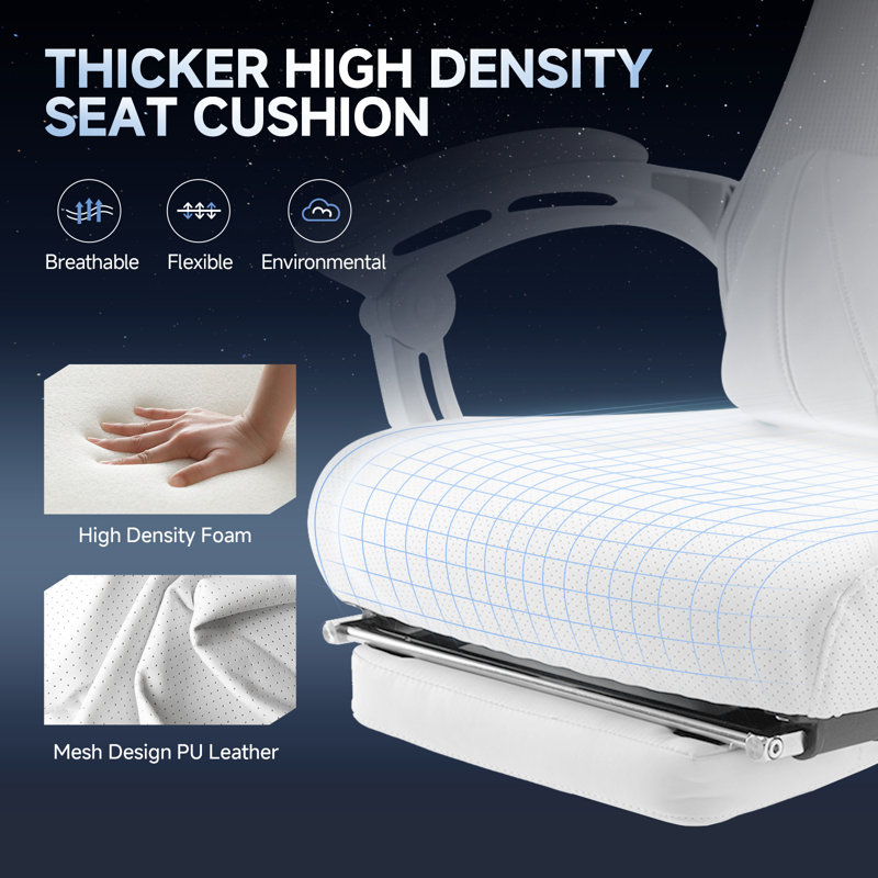 Gaming Chair, Reclining Chair with Mesh Back, Adjustable Headrest, Lumbar Support and Footrest, White