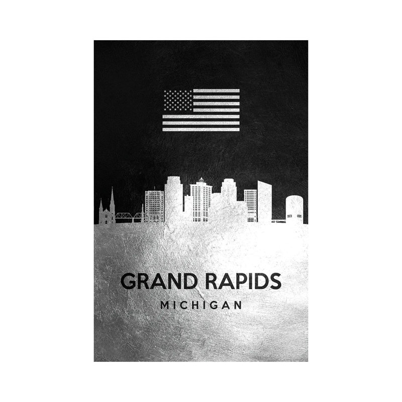 Grand Rapids Michigan Silver Skyline by Adrian Baldovino - Wrapped Canvas Print, 30.48 cm H x 45.72 cm W