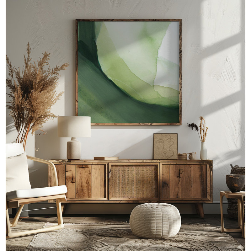 Organic Green Flow by Arohika Verma — Abstract Wall Art, 12 × 12, Framed Canvas, Tan