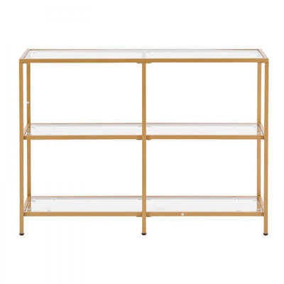 3-Tier Glass Console Table, Modern Rectangle Sofa Side Table with Tempered Glass Top and Iron Legs, Consloe Desk with Anti-Tip Device for Living Room, by Mercer41