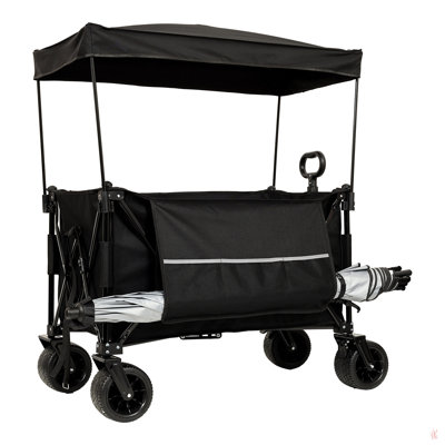 Collapsible Foldable Extended Wagon With Canopy,480Lbs Weight Capacity, Heavy Duty Folding Utility Garden Cart With Big All-Terrain Beach Wheels & Dri -  GROUPES, XJ-W2932P253157