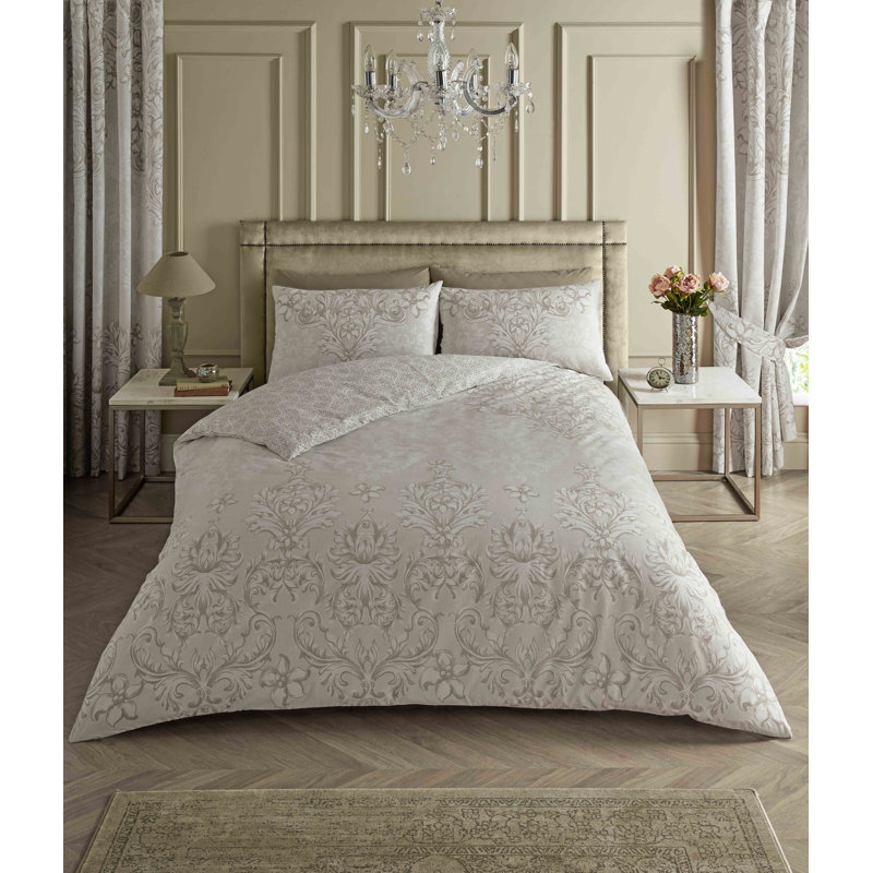 Floral Polycotton Duvet Cover Set with Matching Pillowcases Yarn Soft Bedding, Double, Natural