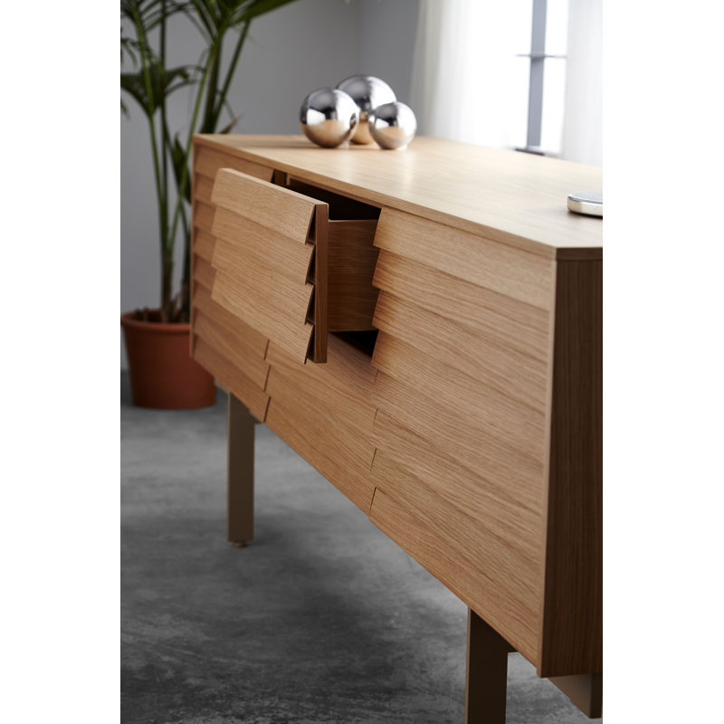 Sideboard, Black/Super Matte Oak, 16.3" H x 92.8" W x 18.5" D