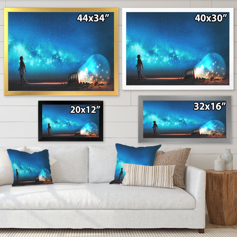 Video Game Pulling Light Bulb Fusion " Video Game Pulling Light Bulb Fusion " Painting Print, Black Picture Frame