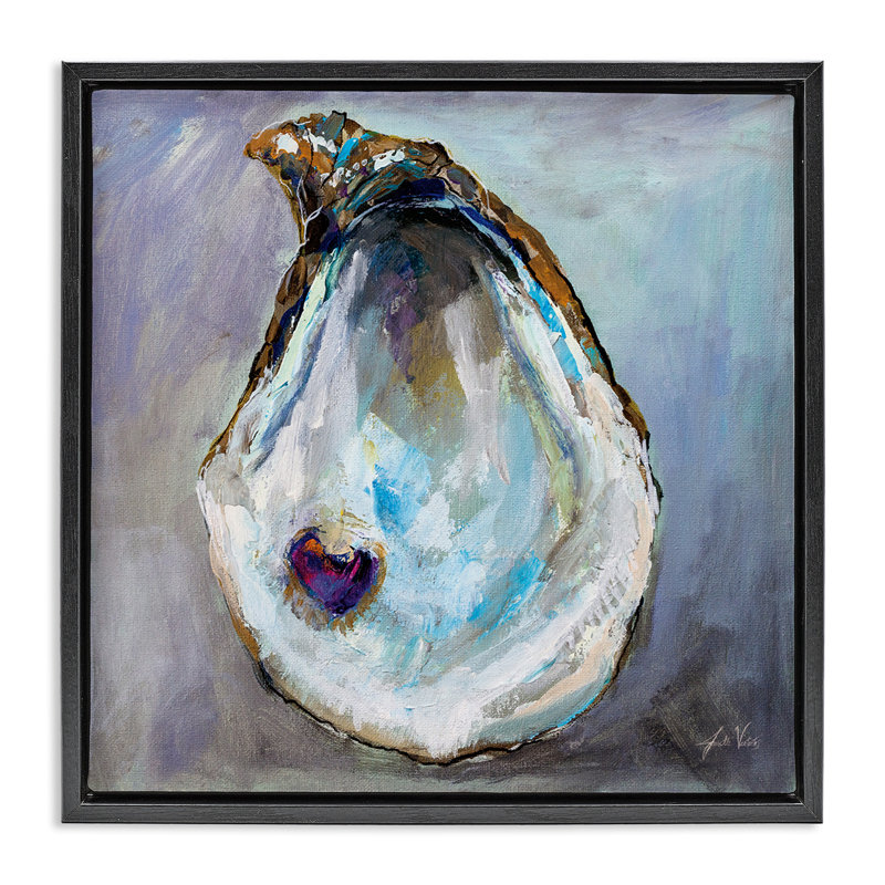 Coquille d'huître avec perle, H 18 po x l 18 po, Cadre flottant noir de jais