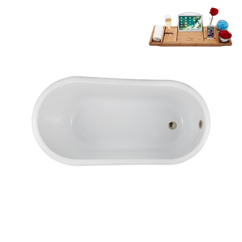 57.5'' x 29.5'' Soaking Acrylic Bathtub, Brushed Nickel, Glossy White