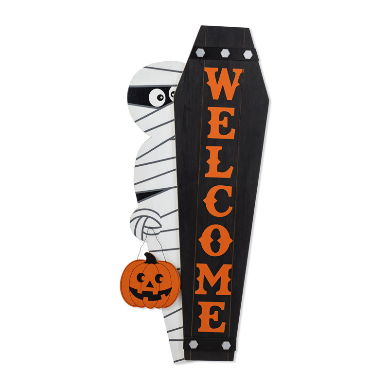 38 po H et 42 po H Halloween décor de maman en bois et de cercueil de bienvenue, deux fonctions (une / deux ou une pièce)