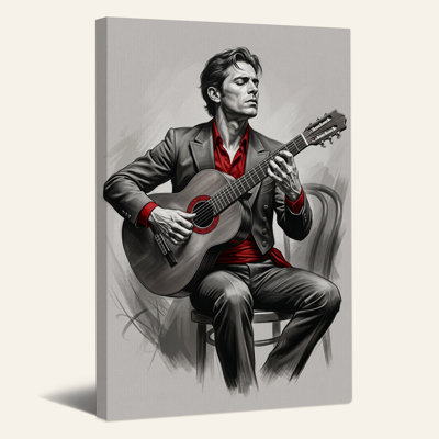 Musician Playing Classical Guitar in Red Shirt Canvas Wall Art