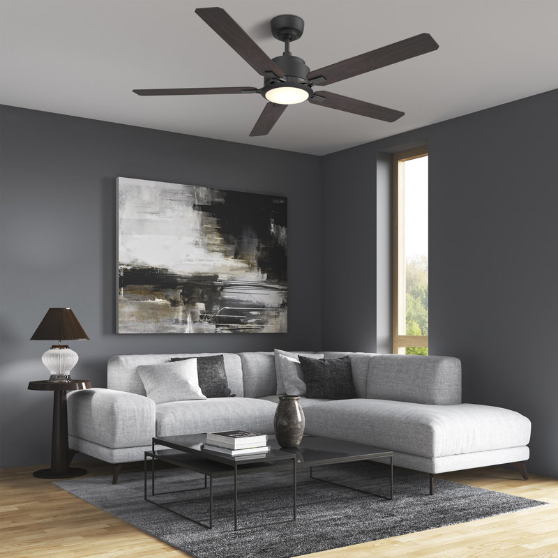 Essex Smart 5 - Blade LED Ceiling Fan with Remote Control Light Kit, Downrod, Dark Walnut, 56"