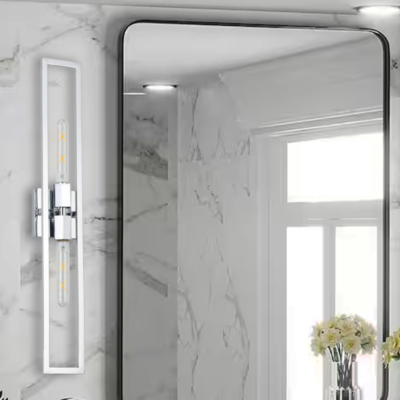 Payan 2-Light Dimmable Steel Wall Sconce, Polished Chrome, 29" H x 4.5" W x 2.5" D
