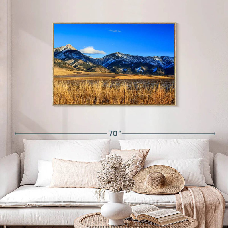 Vue panoramique des montagnes Bridger, Cadre flottant en bois naturel, 43 po x 29 po