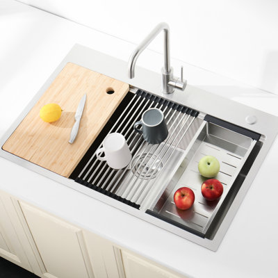 Évier moderne en acier inoxydable 30 po x 22 po, fabriqué à la main avec de l'acier de cuisine noir, évite les mouvements salissants