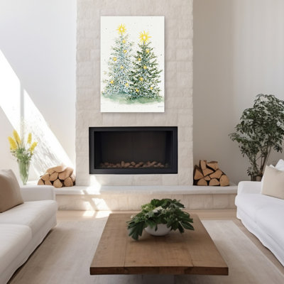 Hiver, lumières de pin - Noël, lumières de Noël, art vert crème
