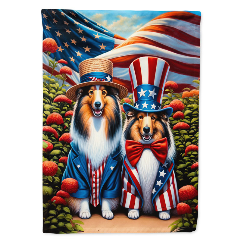 Drapeau «All American House», Étoile bleue / rayure rouge Sheltie