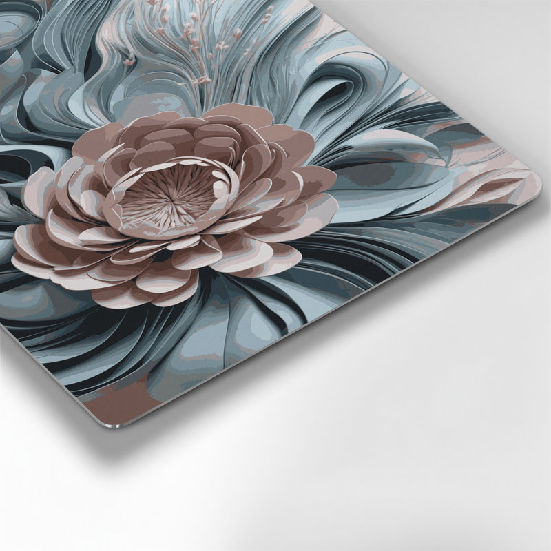 Abstrait floral 71, art mural gris en métal, H 12 po x l 18 po