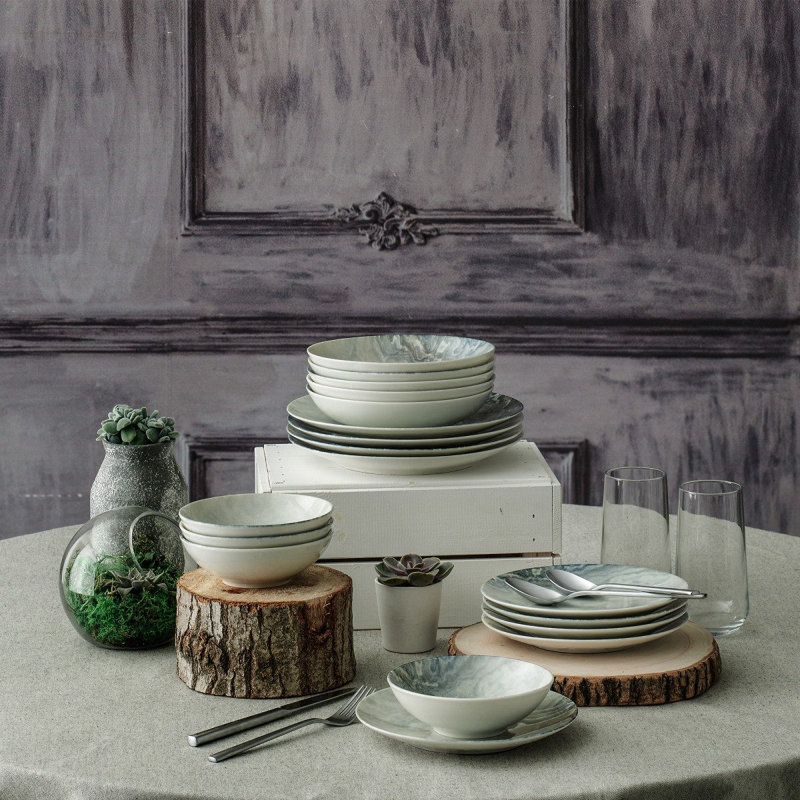 Narbonne Piece Porcelain China Dinnerware Set - Service for 6