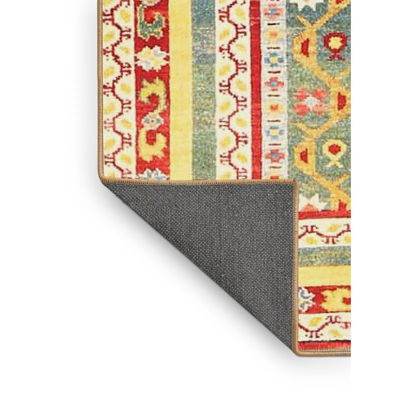 Tapis contemporain jaune / rouge / gris clair, Rectangle 2 pi x 3 pi