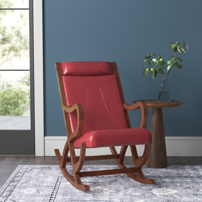 Sanya Transitional Upholstered Armrest Rocking Chair with Wood Base