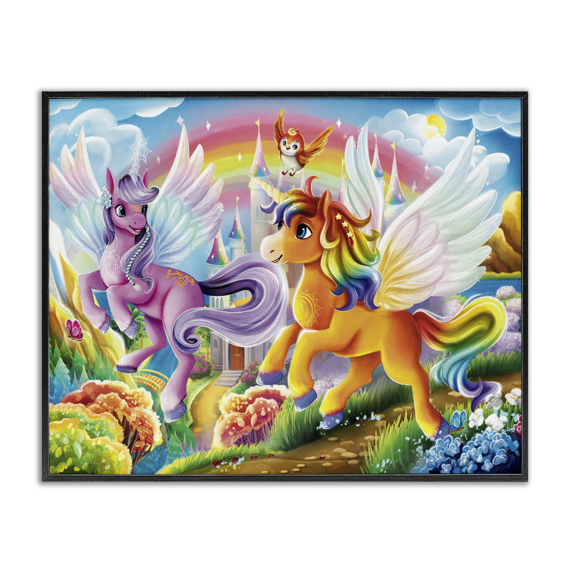  Licorne flottante et arc-en-ciel, art giclée par Image World, H 11 po x l 14 po, Giclée encadrée noir minuit