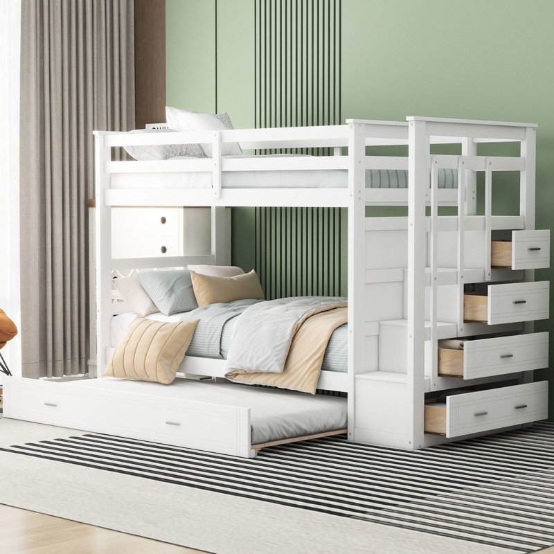 Lit simple superposé simple avec lit gigogne - idéal pour les chambres familiales avec rangement blanc pour créer une chambre à coucher élégante