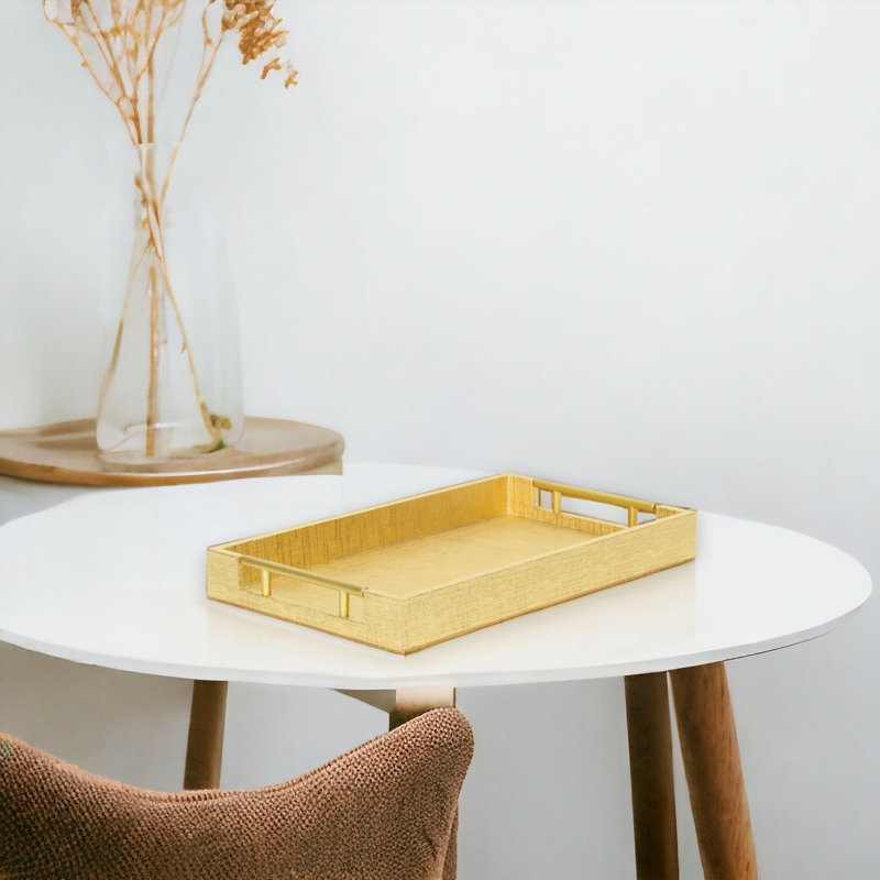 Baidy Hand-Finished Faux Shagreen Rectangular Serving Tray, Gold Snakeskin