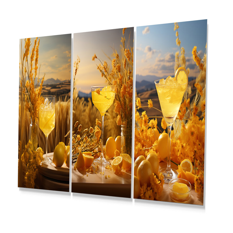 Mimosa Meadows Cocktail Harmony - Cocktails Metal Wall Art Set Of 3, 28" H x 36" W