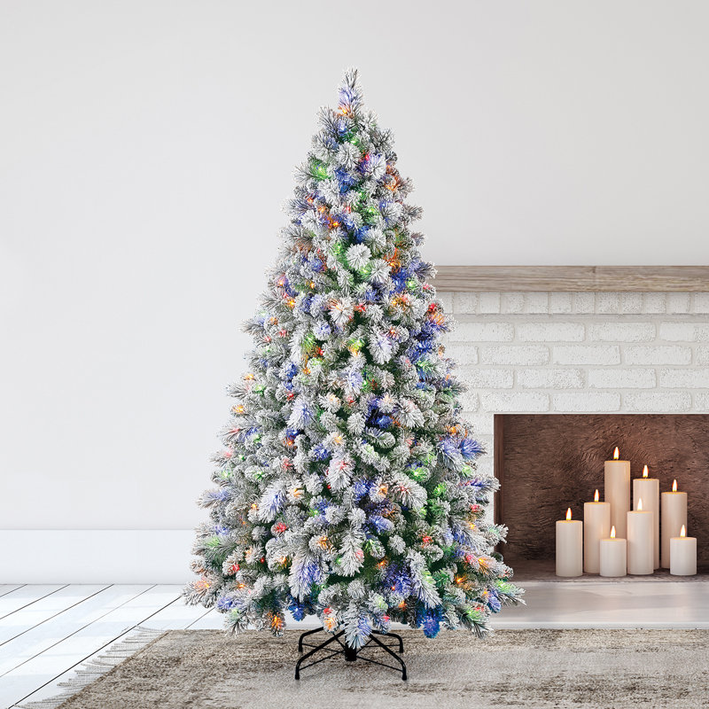 Home Heritage 7' Pine White Flocked Artificial Prelit Christmas Tree