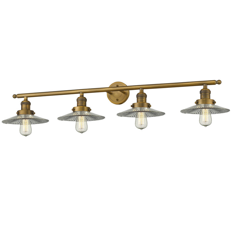 Reyhani 4 - Light Dimmable Vanity Light, Brushed Brass, Clear Halophane, 60 Watt Vintage Incandescent Bulb