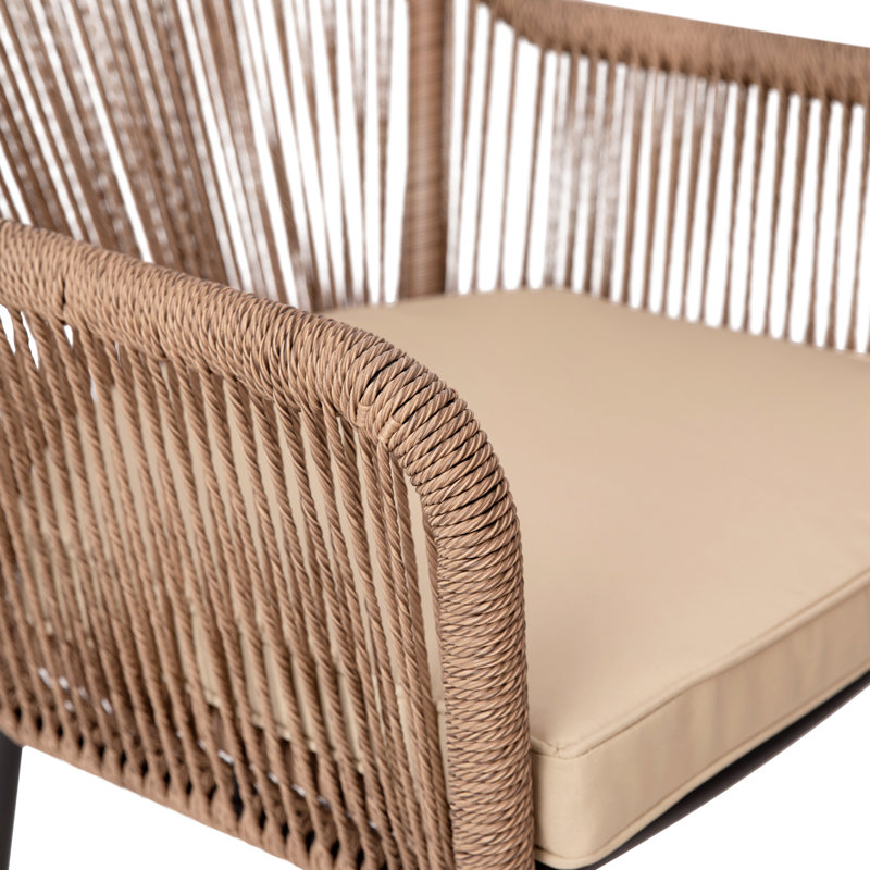 Natural Woven Metal Outdoor Dining Chairs with Cushions