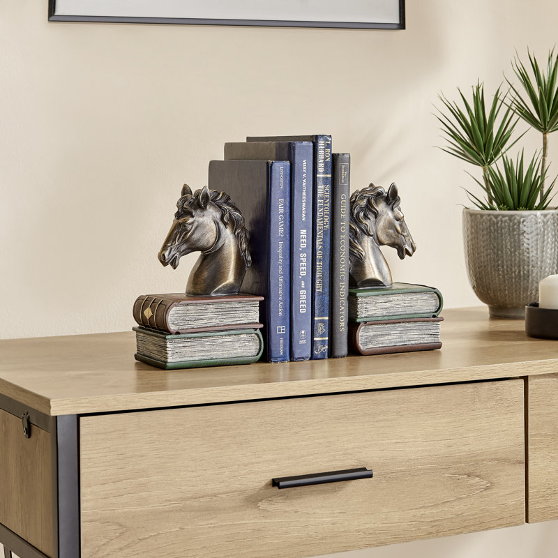 Antique Patina Finish Resin Horse Head Bookend Set