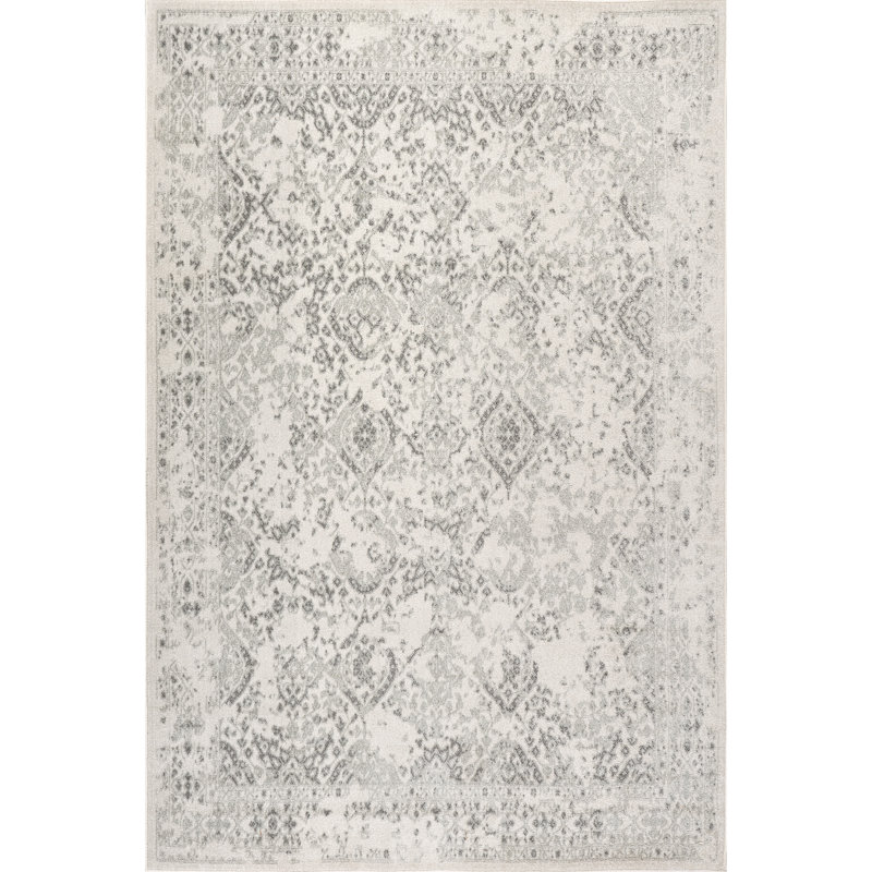 Almirka Medallion Runner Rug for Living Room Bedroom Dining Room Entryway Hallway Kitchen, Ivory/Grey, Square 10'