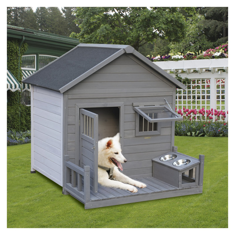 Grand abri pour chien en bois massif 44,2 po x 44,6 po x 44,6 po avec terrasse