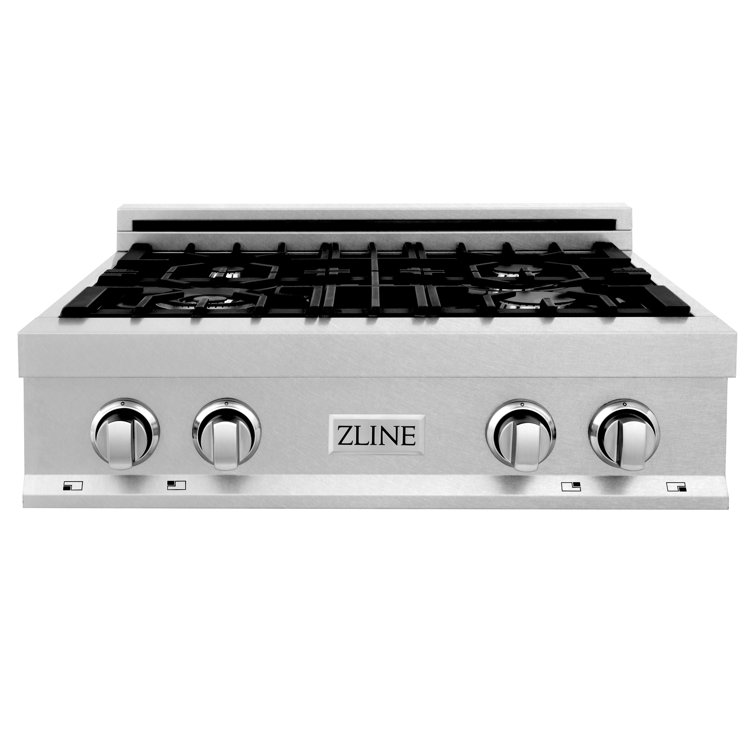 ZLINE 30 in. Legacy Gas Rangetop with 4 Brass Burners and Porcelain Cooktop in Satin Steel