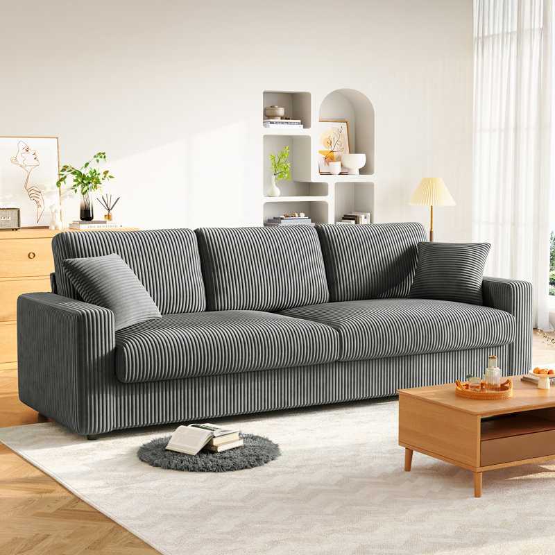101" Oversized Corduroy Sofa with Square Armrests and Pocket Spring Cushion Seat - Gray, Gray