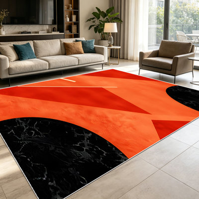 1pièces de tapis abstraits géométriques minimalistes orange brûlé noir pour le salon, doux et confortables, adaptés à toutes les saisons, faciles à entretenir, lavables à la machine, adaptés à la salle à manger, à la chambre à coucher, au vestibule, à la cuisine, à la maison, à la décoration extérieure.