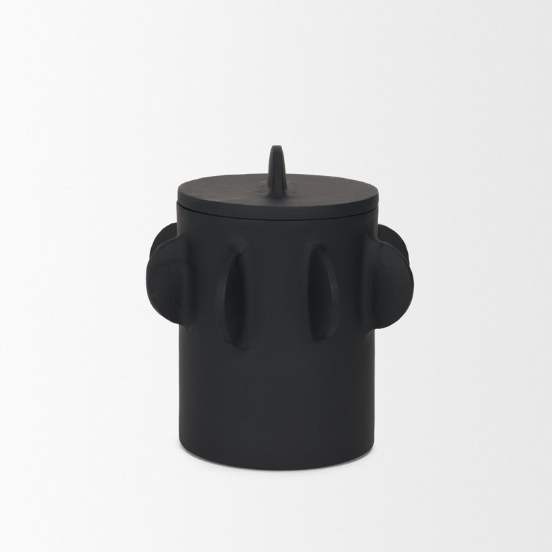 Grand contenant métallique Deacon avec poignées sculpturales, H 8,5 po x l 8,25 po x P 8,25 po, Noir