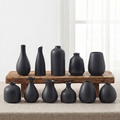 Black Bud Vases, Small Ceramic Vase Set of 11, Mini Pottery Vases for Flowers, Minimalist Boho Small Pampas Grass Flower Vase for Farmhouse Home Decor, Wedding Centerpiece, Shelf and Table Decoration