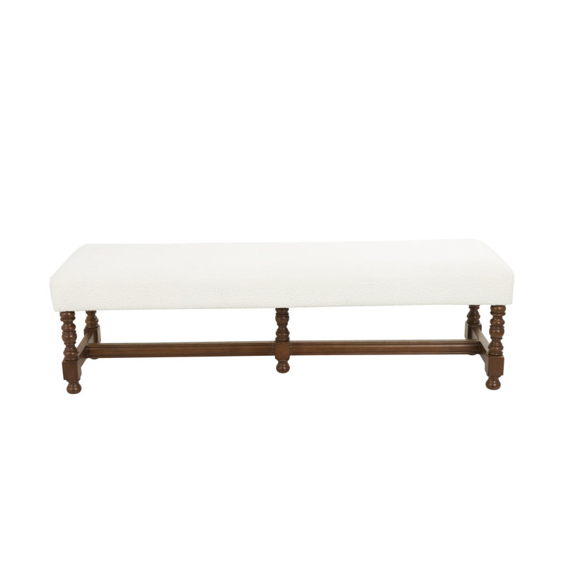 Banc Blaseio en tissu crème avec pieds tournés en bois brun traditionnel