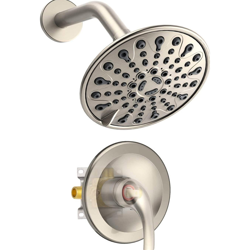 6 - Functions Single Handle Wall Mounted Shower Head , With Included Valve And Adjustable Spray Pattern, 360 Joint, Holes For Prevention, Brushed Nickel Plastic Composition Faucet Head, Cleaning,