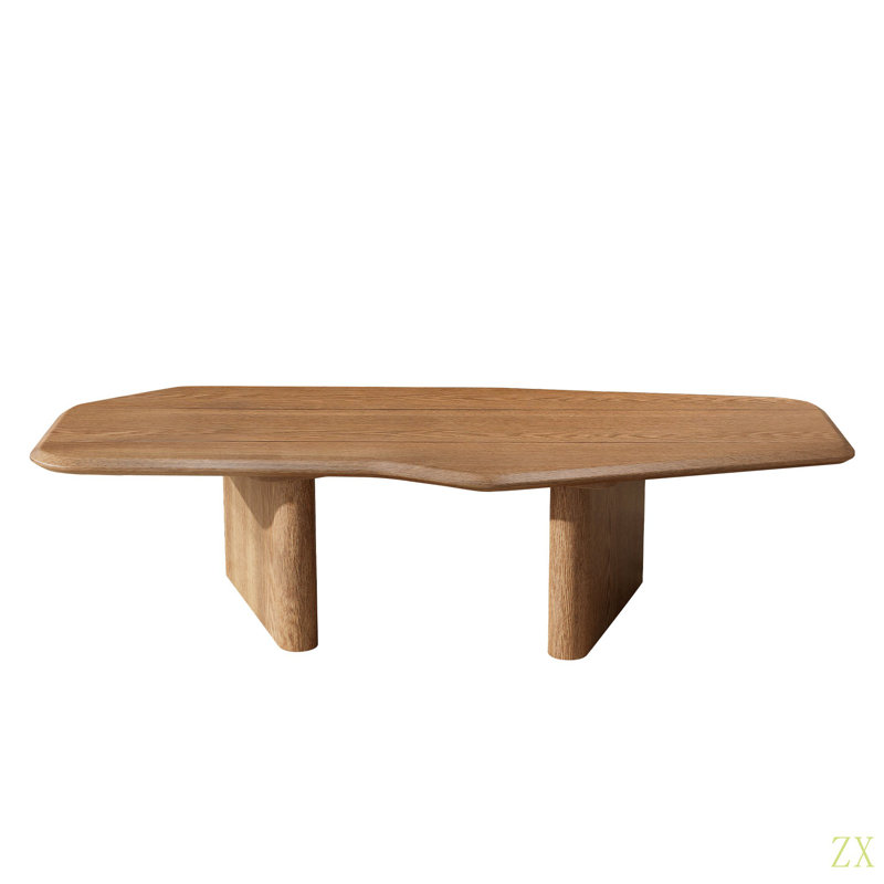 Table basse de 47,2 pouces de forme libre en placage de bois de frêne rustique pour petit salon