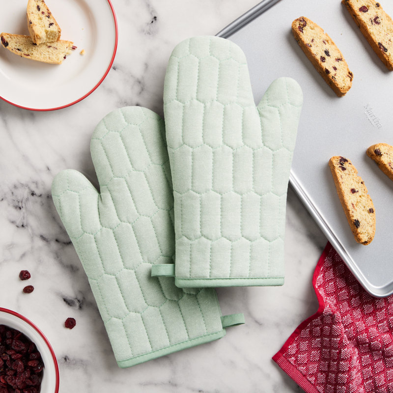 MARTHA STEWART, ensemble de 2 gants de cuisine matelassés en chambray 7 po x 13 po, Vert menthe