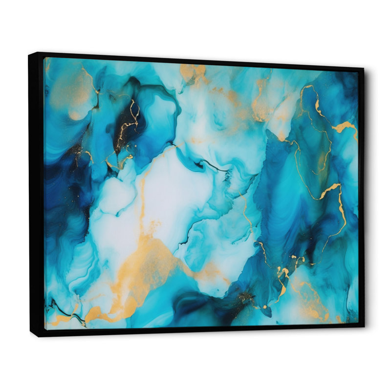 "Turquoise Luxury", reproduction d'art abstraite encadrée sur toile, H 12 po x l 20 po x P 1 po, Cadre flottant noir